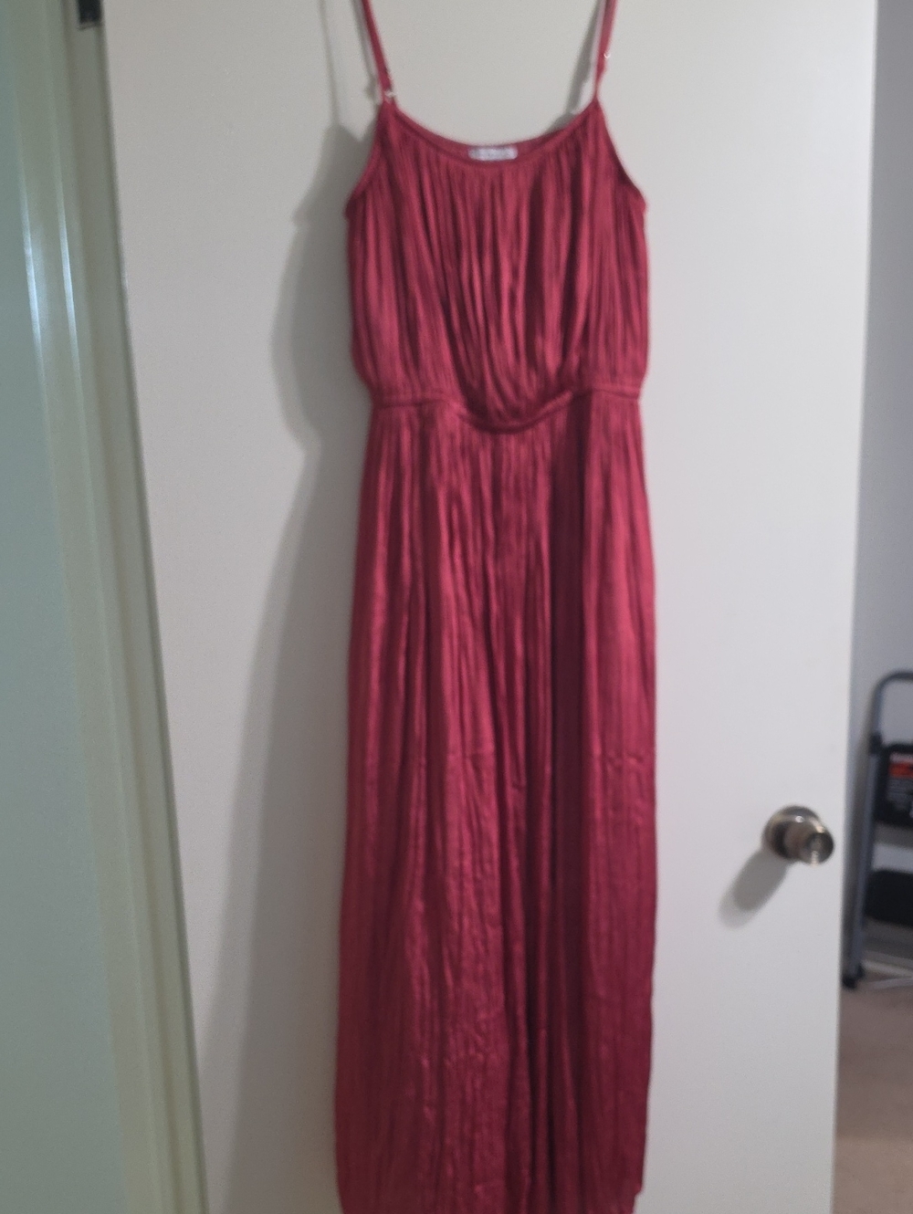 Current Air Red Pleated Maxi Dress with Spaghetti Straps